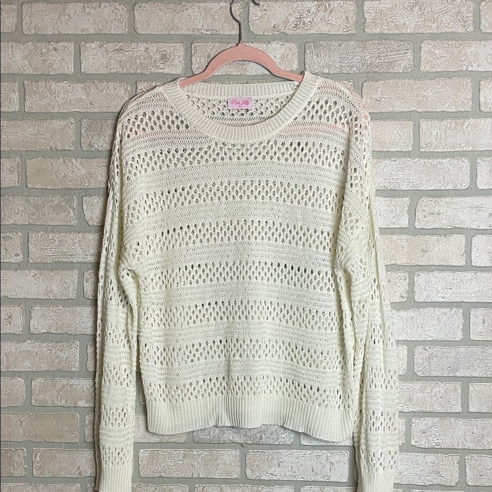 Pink Lily Ivory Open-Knit Sweater size L